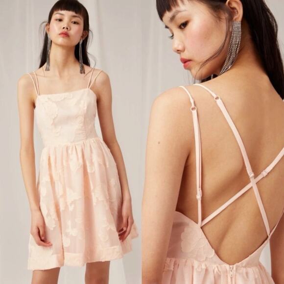 KEEPSAKE the Label Dresses & Skirts - KEEPSAKE THE LABEL Offset Fit & Flare Dress Embroidered Ruffle Pink SZ 8 NWT